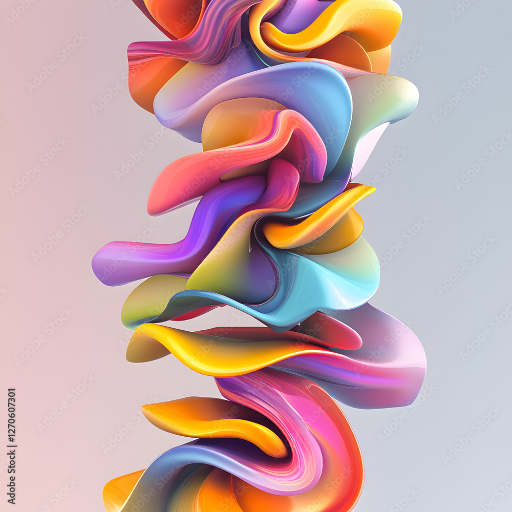 Fototapete A 3D illustration of vibrant, twisted shapes in a spectrum of colors, creating a dynamic and eye-catching design