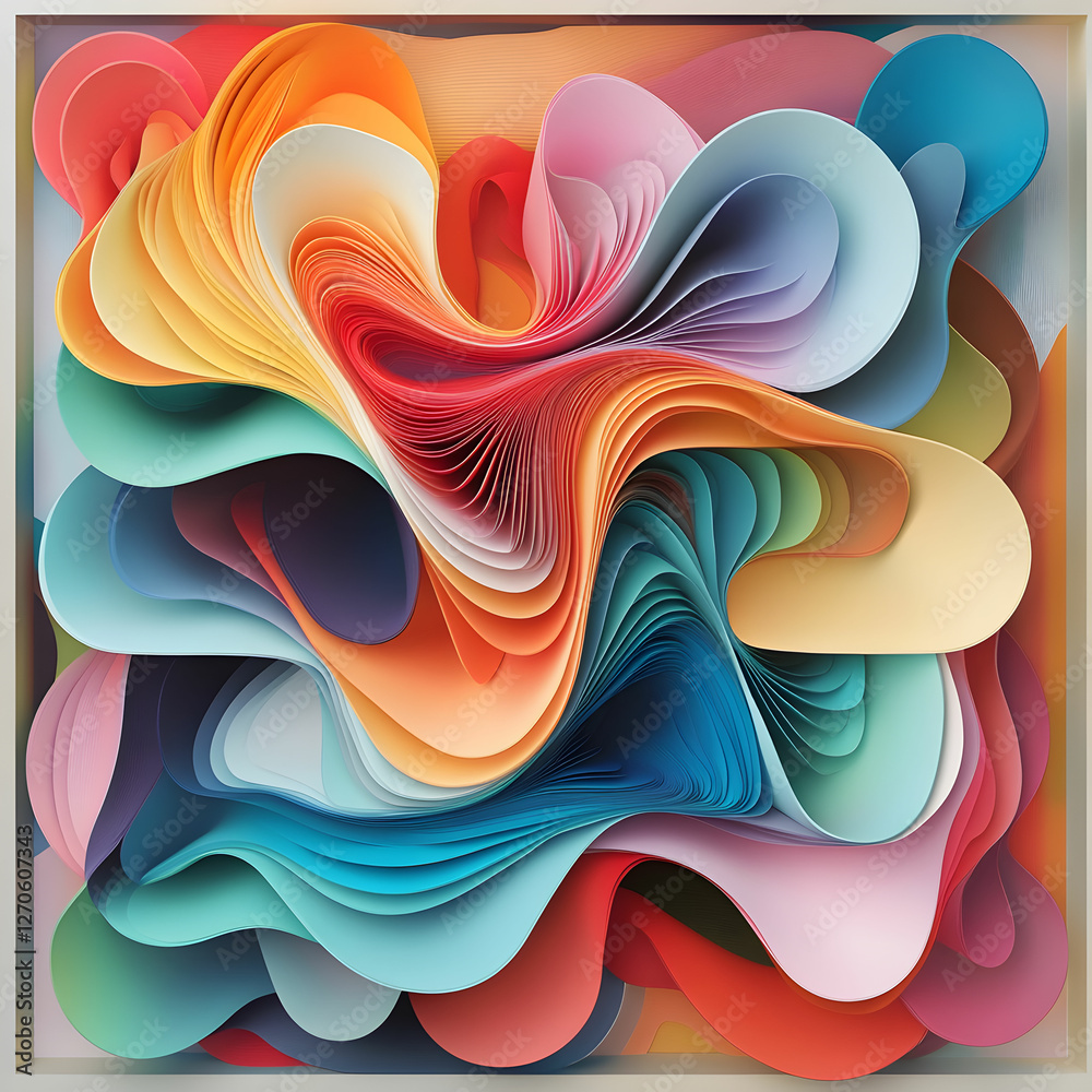 Fototapete A 3D illustration of vibrant, twisted shapes in a spectrum of colors, creating a dynamic and eye-catching design