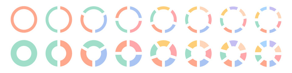 Set of chart pie circle icons. Round chart with segments icons