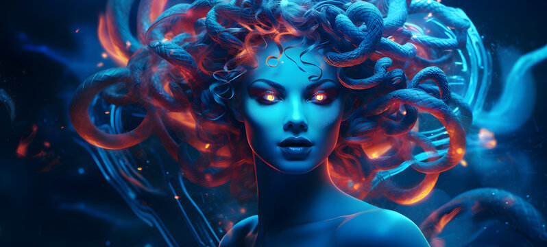 crea una chica estilo medusa efecto fosforito y ne&oacute;n