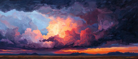 Vibrant storm scene, dramatic skies with bold colors and intense energy