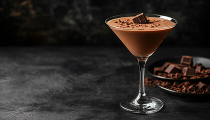Chocolate Truffle Martini Cocktail on black background, copy space. Mudslide Truffletini cocktail recipe