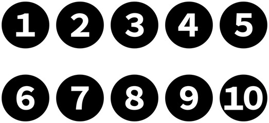 シンプルな黒丸数字アイコンセット（1～10）