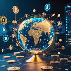 Step into the Fintech Revolution, where digital innovation reshapes the global economy. This visually dynamic composition features a glowing globe, 