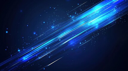 Obraz premium Abstract blue glowing lines and particles on dark background.