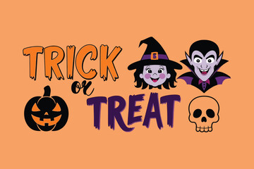 Halloween Party Background Design with Trick-or-Treat Text and Spooky Illustrations