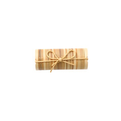 Wooden gift box tied with rope isolated on transparent background