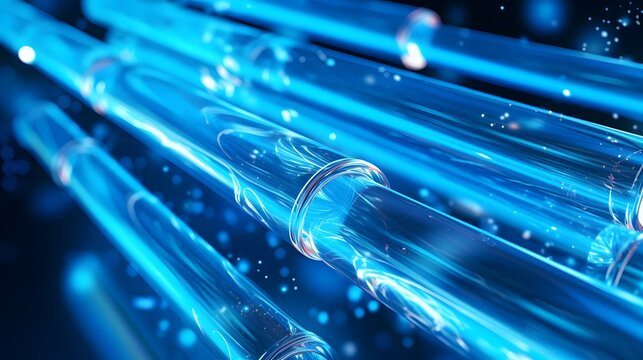 A 3D rendered visualization showcasing the dynamic flow of water or other liquid passing through a network of transparent PVC pipes