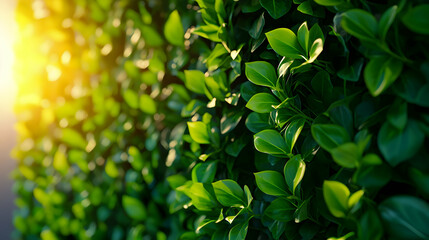 Fototapeta premium Lush Green Leaves Lit by Sunlight Creating a Vibrant Natural Texture Background
