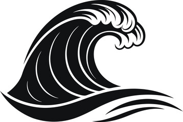 Summer wave silhouette vector illustration, ocean sea wave icon, tropical beach surf design, water splash graphic, abstract wave crest, seaside nature elements clipart