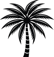 Obraz premium Palm tree silhouette vector illustration, tropical beach landscape, coconut palm icon, summer holiday design, exotic island sunset scene, black palm tree isolated