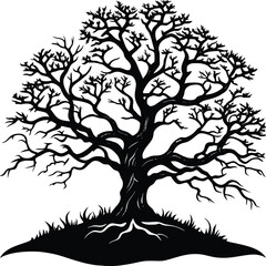 Tree with roots silhouette vector illustration, nature graphic, eco-friendly design, rooted tree symbol, outdoor landscape, environmental art, tree roots, growth, nature icon
