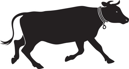 Cow silhouette vector illustration, Qurbani cow symbol, farm animal, livestock, Eid sacrifice, agriculture, rural farm, meat, nature icon, traditional animal design.