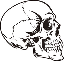 Obraz premium Skull silhouette vector illustration, horror skull icon, gothic skull art, spooky Halloween design, skeleton head, tattoo style, dark aesthetic, death symbol.