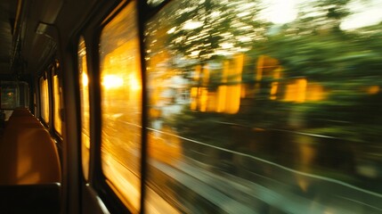 Warm Sunset Reflection Through Train Window on a Fast Journey
