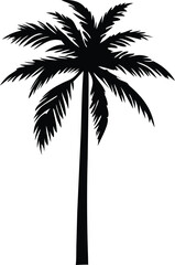 Obraz premium Palm tree silhouette vector illustration, tropical beach landscape, coconut palm icon, summer holiday design, exotic island sunset scene, black palm tree isolated