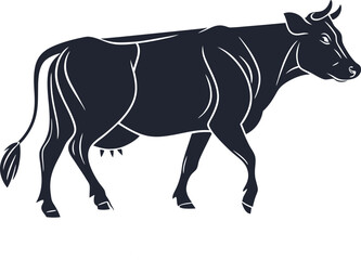 Cow silhouette vector illustration, Qurbani cow symbol, farm animal, livestock, Eid sacrifice, agriculture, rural farm, meat, nature icon, traditional animal design.