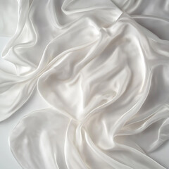 Fototapeta premium Flowing silk fabric crinkled in patterns on a white background for elegant texture