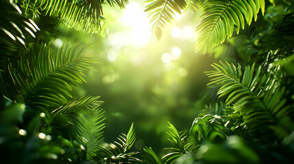 Lush Green Foliage Shines With Sunlight Filtering Through Tropical Leaves Creates a Dense Botanical Background