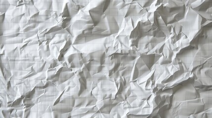 Obraz premium a highly detailed image of crumpled white paper with faint grid lines, showing the intricate folds and creases. The lighting should create a dramatic effect