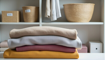 Stack of Soft Folded Towels in Neutral Tones