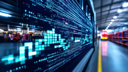 Obraz premium intelligence and machine optimization enhance statistics and visualization for progress and efficiency in warehouse operations.