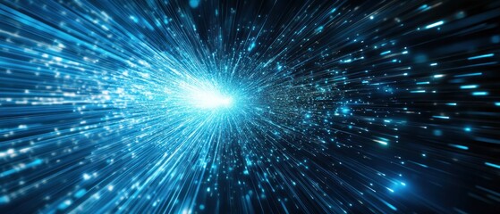 Abstract blue light explosion with starburst effect