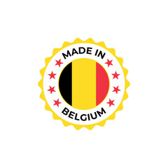 Made in Belgium vector badge design with national flag