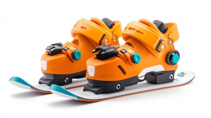 Fototapeta premium Close-Up Of Orange Ski Boots Isolated On A White Background. Generative AI