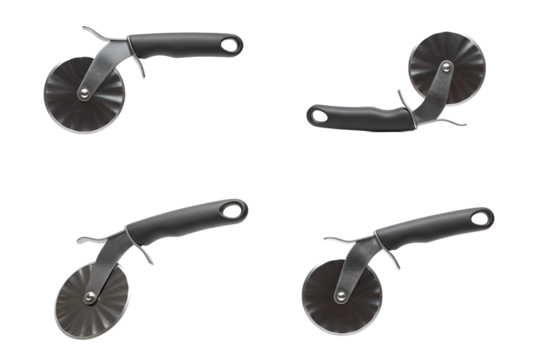 Pizza cutter knife in different angels on a transparent PNG background - Powered by Adobe