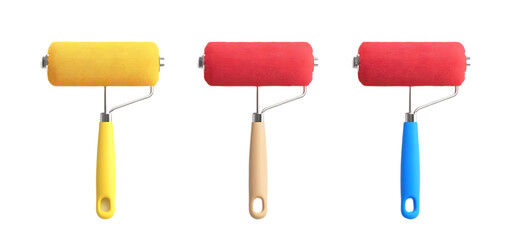 Three Paint Rollers Yellow Red Blue Tools Home Decor DIY art wall brush color house craft 