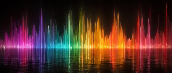 Vibrant Sound Waves Reflected on Calm Water Surface