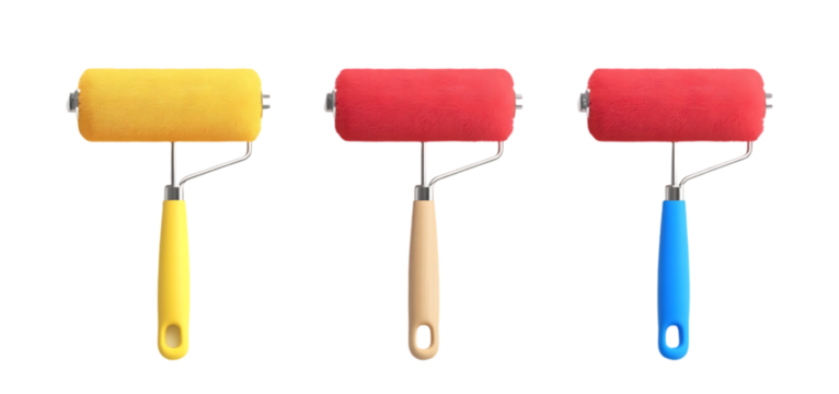 Three Paint Rollers Yellow Red Blue Tools Home Decor DIY art wall brush color house craft 