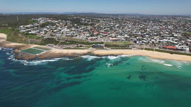 Turquoise Seascape Of Merewether Beach In New South Wales, Australia - Aerial Shot