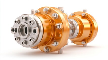 Industrial High-Tech Turbine Component with Orange Accents. Generative AI