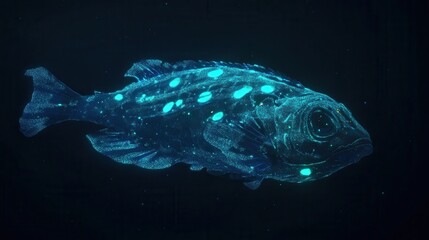 Bioluminescent fish swimming in dark waters underwater scene digital art mystical environment close-up view