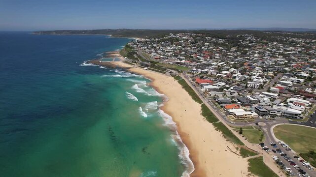 Merewether Beach And Ocean Baths In New South Wales, Australia - Aerial Shot