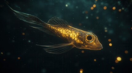 Golden fish swimming in a mystical underwater world digital art aquatic environment medium viewpoint