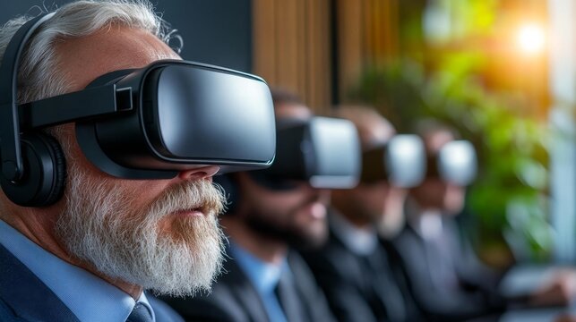 Virtual reality experience for professionals with VR headsets and headphones. Generative AI