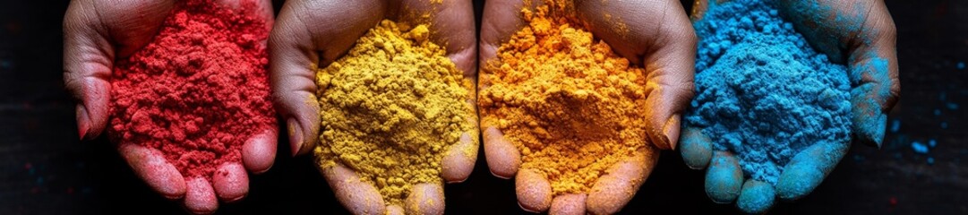 Bright and Colorful Holi Powder in Hands of an Individual. Generative AI