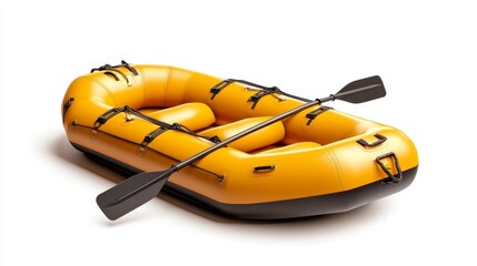 Obraz premium Yellow Inflatable Raft with Oars Isolated on White Background. Generative AI