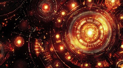 A stunning abstract Aboriginal dot art piece visualizing a dreamlike metropolis with glowing geometric shapes and patterns.