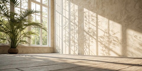 Obraz premium Surreal Minimalist Photography of Blurred Natural Light Windows with Shadow Overlays for Abstract Backgrounds and Product Presentation