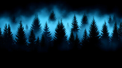 Fototapeta premium Moody Teal Forest Background with Tree Silhouettes on Dark Night