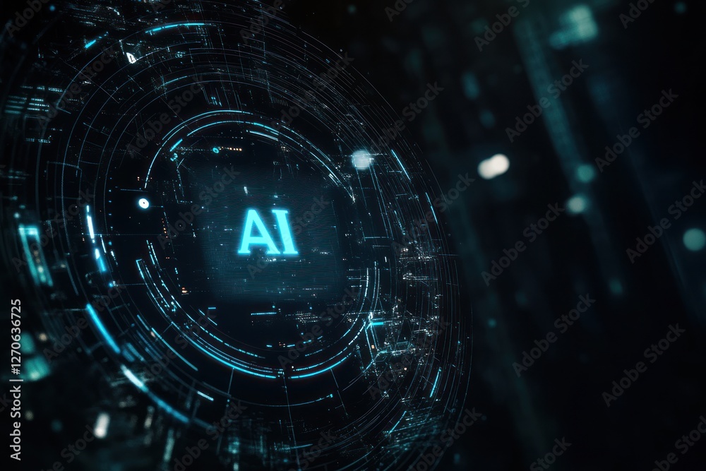 Poster futuristic digital representation of ai technology with glowing elements and abstract patterns in a 