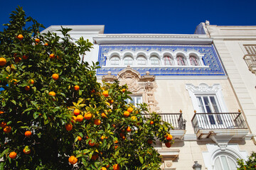 Typical Spanish architecture on the Plaza de San Antonio, Cadiz, Spain © Cavan