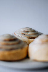 Sweet baked cinnabons close up