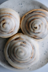 Three classic cinnabon close up