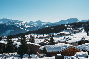 Landscape with a ski slope and chalet