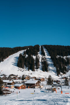 Ski slopes in the winter on La Legette
